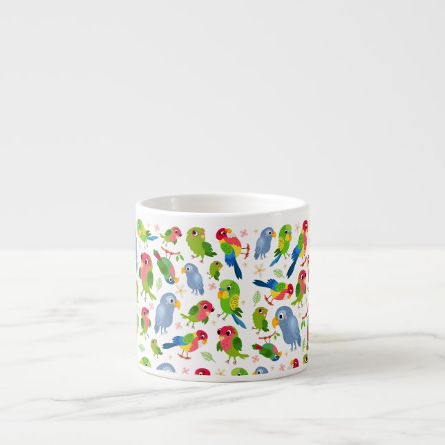 Vintage Birds Pattern, Colourful parakeet pattern Espresso Cup (Front)