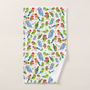 Vintage Birds Pattern, Colourful parakeet pattern Hand Towel