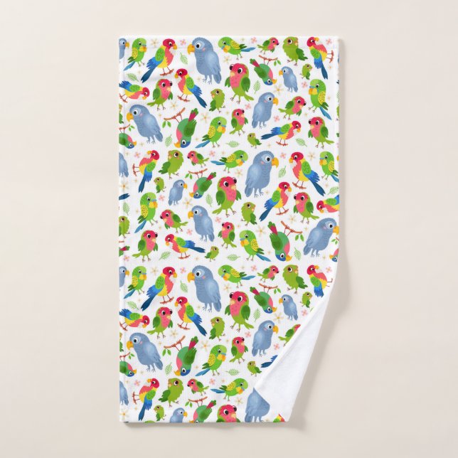Vintage Birds Pattern, Colourful parakeet pattern Hand Towel (Hand Towel)