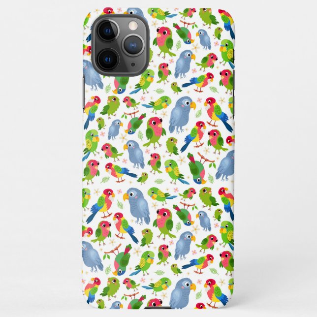 Vintage Birds Pattern, Colourful parakeet pattern iPhone Case (Back)