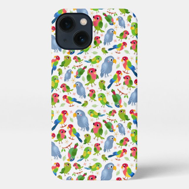 Vintage Birds Pattern, Colourful parakeet pattern iPhone Case (Back)
