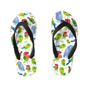 Vintage Birds Pattern, Colourful parakeet pattern Kid's Flip Flops