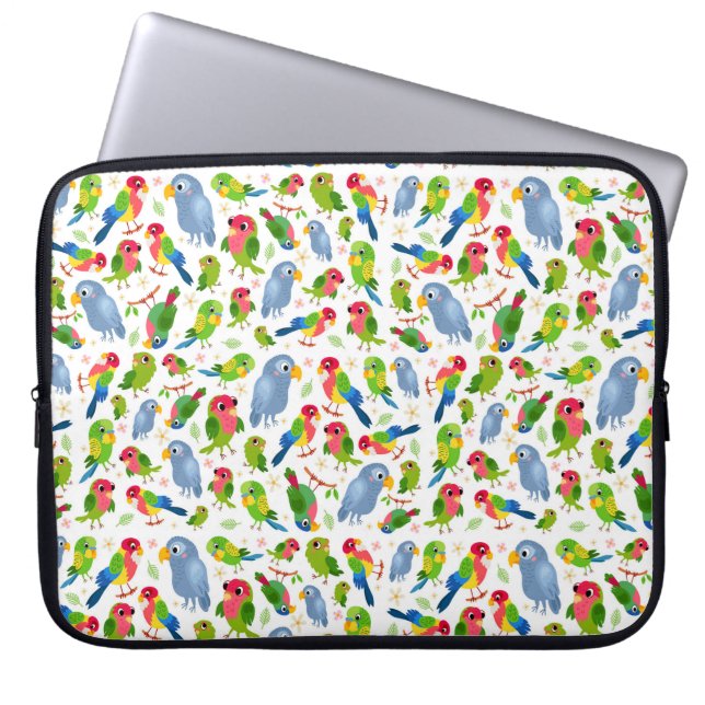 Vintage Birds Pattern, Colourful parakeet pattern Laptop Sleeve (Front)