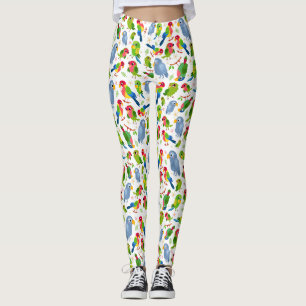 Vintage Birds Pattern, Colourful parakeet pattern Leggings