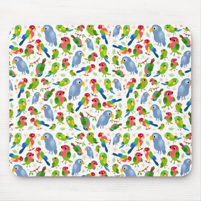 Vintage Birds Pattern, Colourful parakeet pattern Mouse Mat (Front)