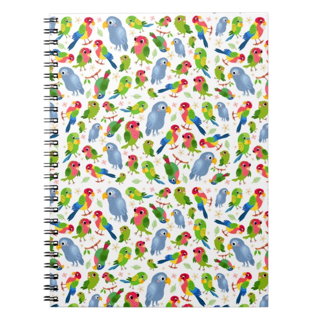 Vintage Birds Pattern, Colourful parakeet pattern Notebook (Front)