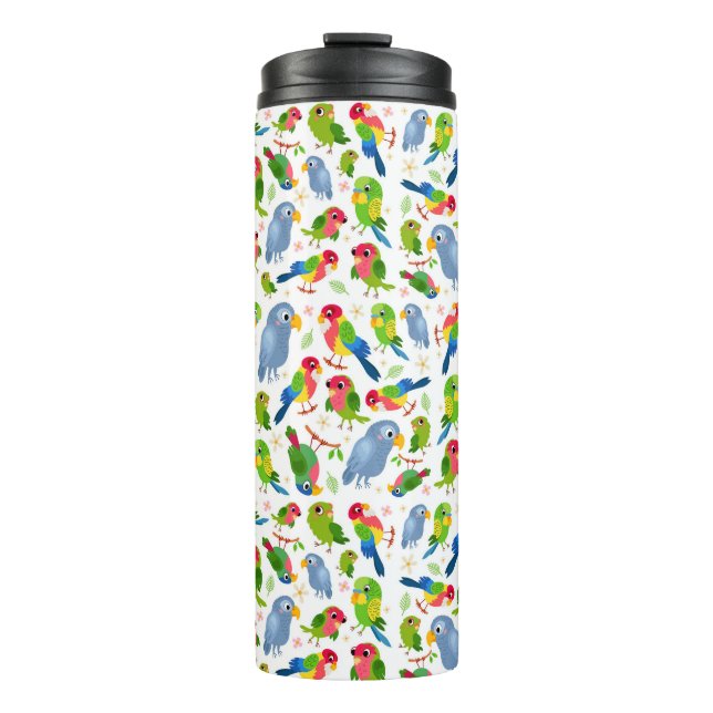 Vintage Birds Pattern, Colourful parakeet pattern Thermal Tumbler (Front)