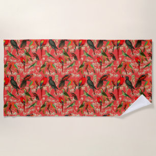Vintage birds pink beach towel