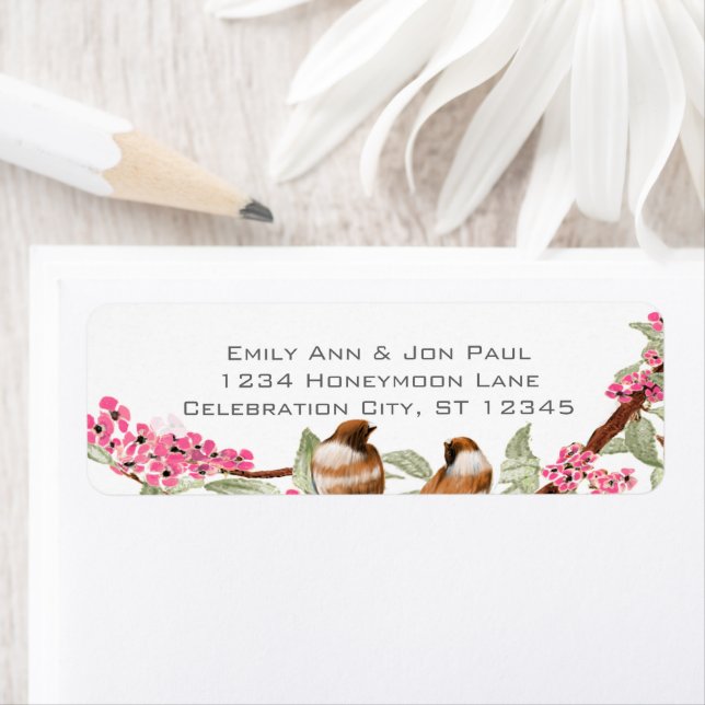 Vintage  Birds Pink Cherry Blossom Labels (Insitu)