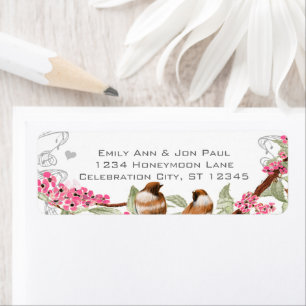 Vintage Birds Pink Cherry Blossom Return Address