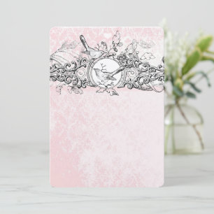 Vintage Birds Pink Musical Scroll Wedding Menu