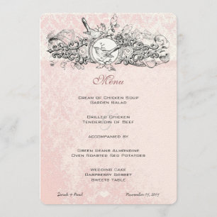 Vintage Birds Pink Musical Scroll Wedding Menu