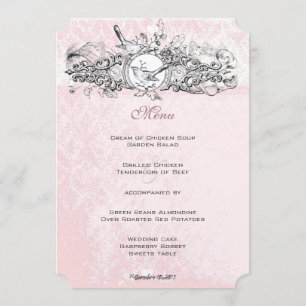 Vintage Birds Pink Musical Scroll Wedding Menu
