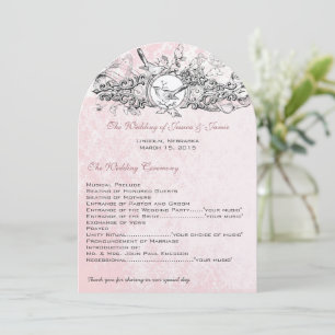 Vintage Birds Pink Musical Scroll Wedding Program Invitation