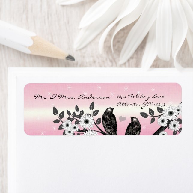 Vintage Birds Pink With Stars Address (Insitu)
