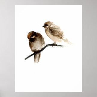 Vintage birds poster with grey birdies