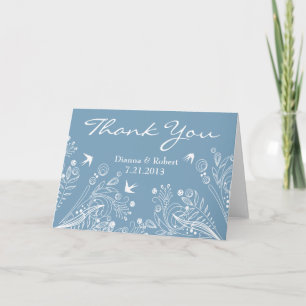 Vintage Birds Powder Blue Thank You Wedding Card