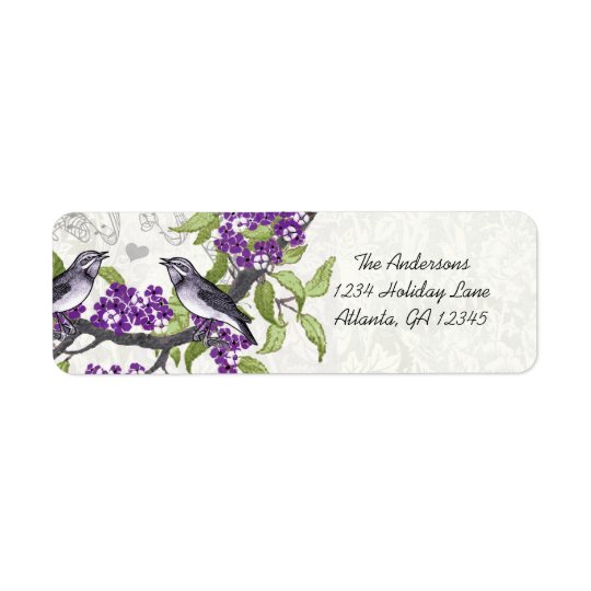 Vintage Birds Purple Flowering Branch Label Return Address Label