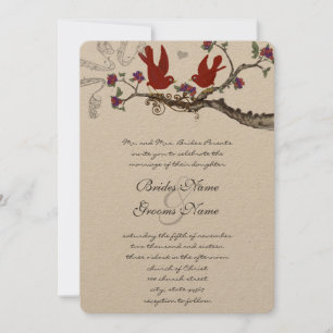 Vintage Birds Red & Purple Wedding Invite