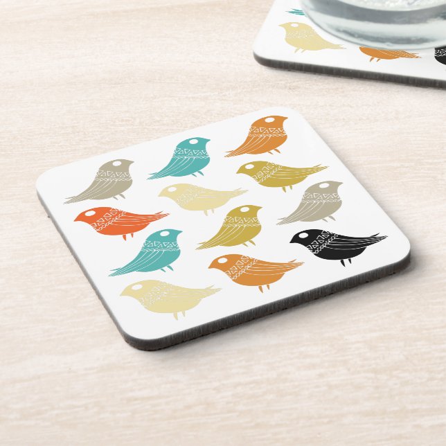 Vintage Birds Retro Abstract Colourful Coaster (Left Side)