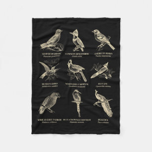 Vintage Birds Retro Bird Species Nature Wildlife B Fleece Blanket