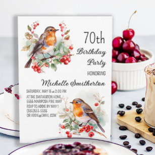 Vintage Birds Robin Redbreast 70th Birthday Invitation
