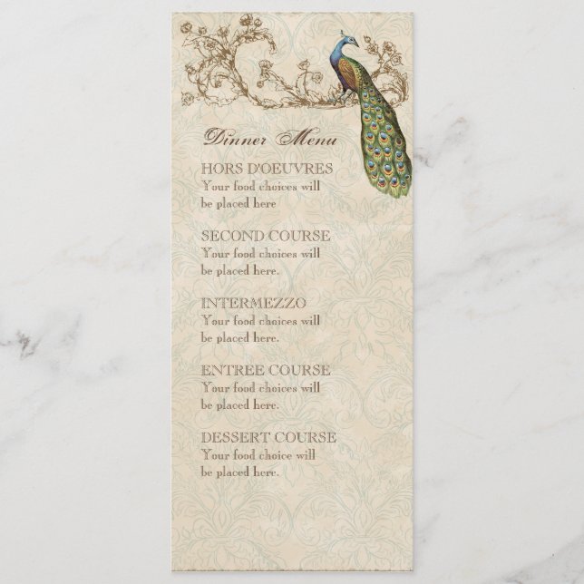 Vintage Birds Robin's Egg Blue, Dinner Menu Card (Front)