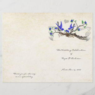 Vintage Birds Royal Blue & Grey Wedding Program