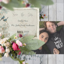 Vintage Birds Teal Blue Damask Borders Wedding