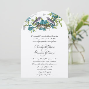 Vintage Birds Teal Purple & Green Wedding Invites