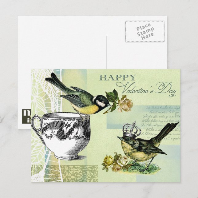 Vintage Birds Valentine's Day Postcards (Front/Back)