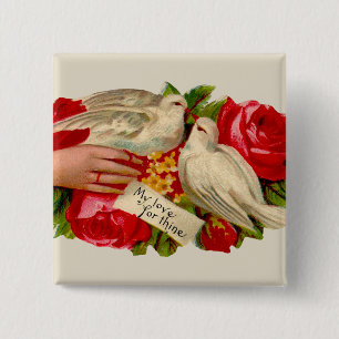 Vintage Birds Victorian Love Dove Classic Art 15 Cm Square Badge