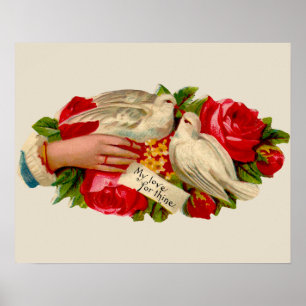 Vintage Birds Victorian Love Doves Poster