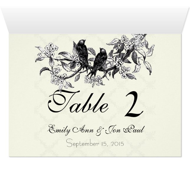 Vintage Birds Wedding Table Number Cards (Inside Horizontal (Bottom))