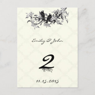 Vintage Birds Wedding Table Number Cards
