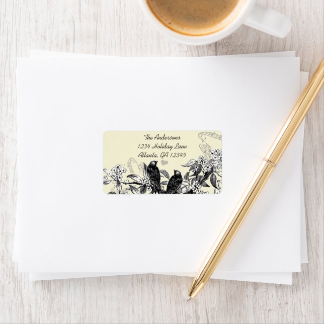 Vintage Birds White Flower Branch Shipping Label (Insitu)