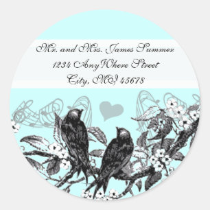 Vintage Birds White Flowers Wedding Return Address Classic Round Sticker