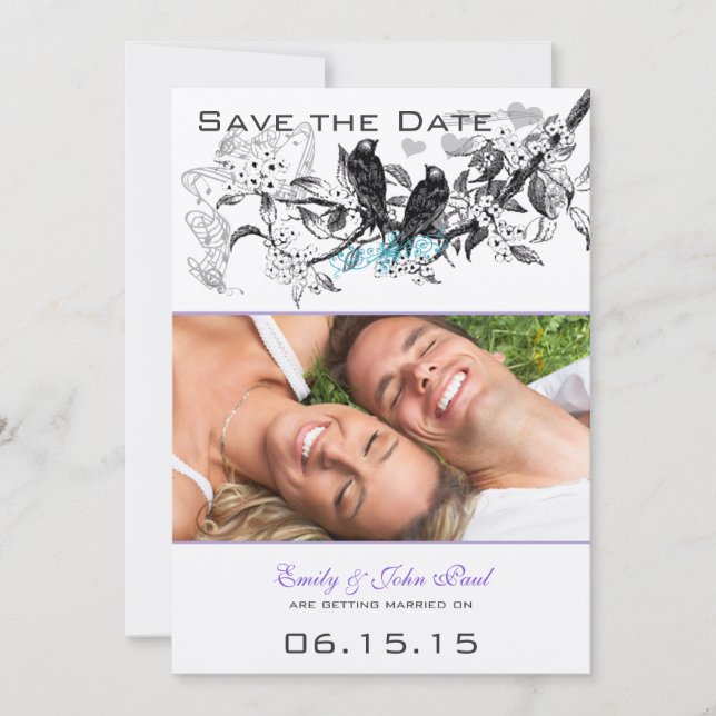 Vintage Birds White Flowers Wedding Save the Date (Front)