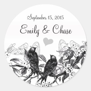 Vintage Birds White Flowers Wedding Stickers