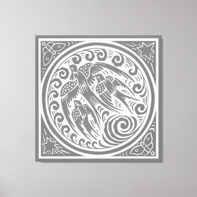 Vintage Birds with Butterflies and Stars Canvas Print (Front)