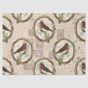 Vintage Birds with Crowns in Gold Frames Decoupage Tissue Paper