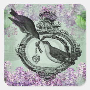Vintage Birds With Heart Locket Apparel and Gifts Square Sticker