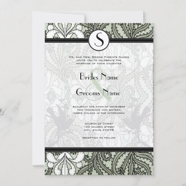 Vintage Birds Woodbine Iris Wedding Invitation (Front)