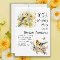 Vintage Birds Yellow Goldfinch 100th Birthday