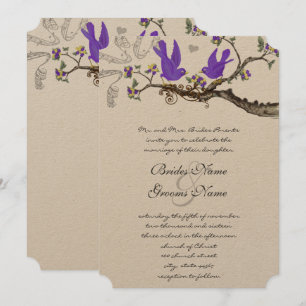 Vintage Birds Yellow & Purple  Wedding Invite