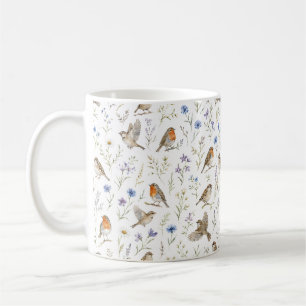 Vintage Birdwatching Birds Wildflowers Botanical Coffee Mug