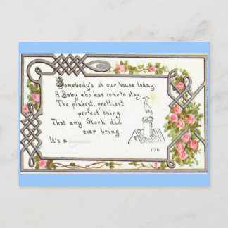 Vintage Birth Announcement-Stork on chimney Announcement Postcard