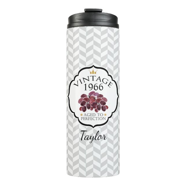 Vintage Birth Year with Red Grapes Thermal Tumbler (Front)