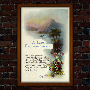 Vintage Birthday 1917 Lake Swallows Poster