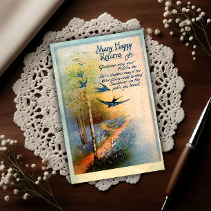 Vintage Birthday 1917 Swallows Postcard